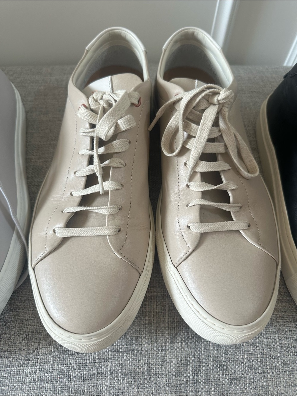 Men's Low-Top Leather Sneakers in Cream